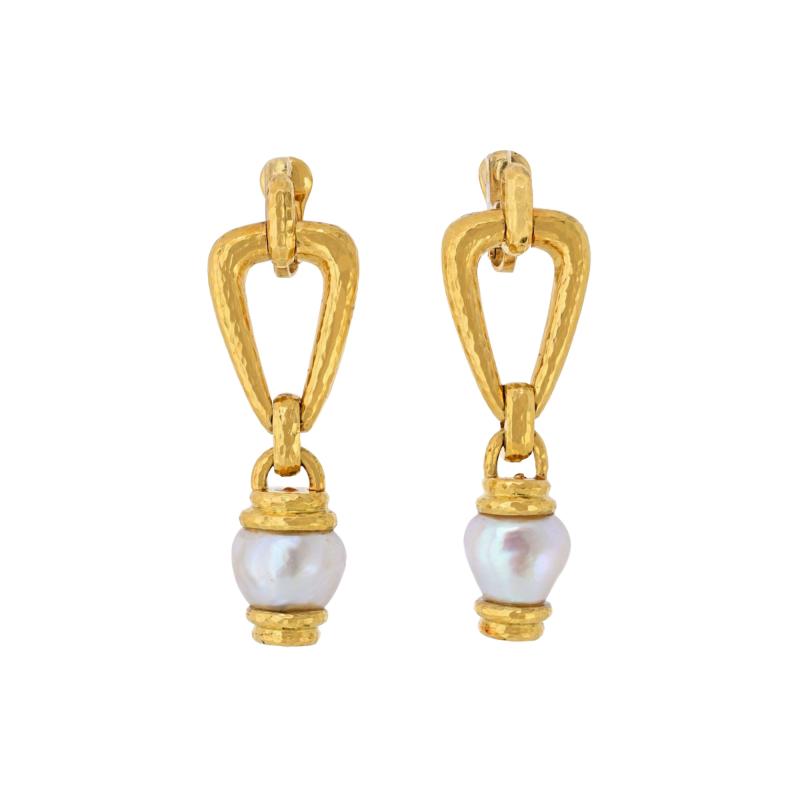 David Webb David Webb 18K Yellow Gold Pearl Drop Pendulum Earrings