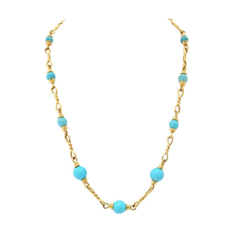 David Webb David Webb 18K Yellow Gold Turquoise Link Chain Necklace