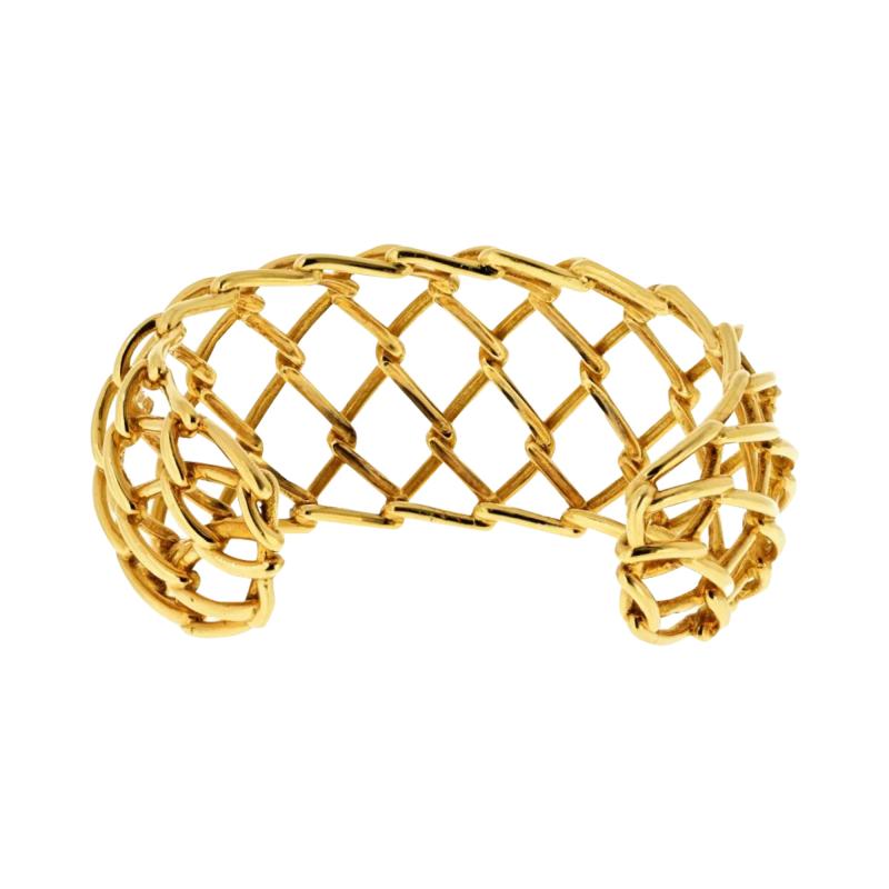 David Webb David Webb 18K Yellow Gold Weave Cuff Openwork Bracelet