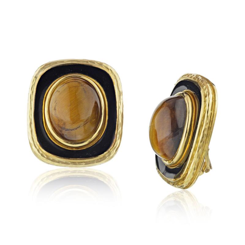 David Webb David Webb 1970s Gold Black Enamel Earrings