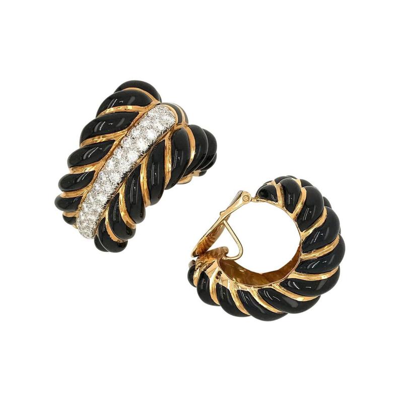 David Webb David Webb Black Enamel Diamond Bombe Shrimp Earrings