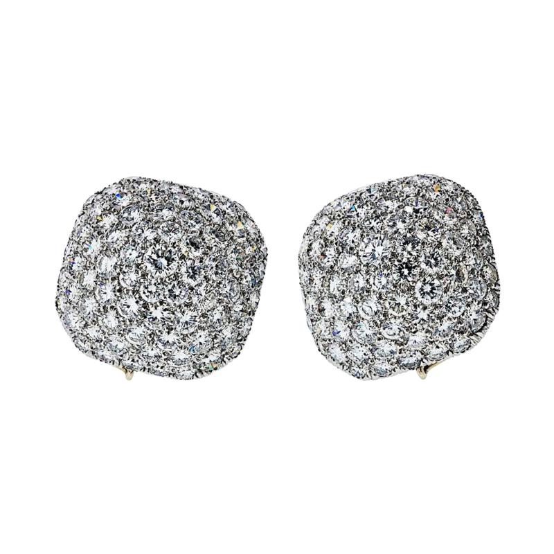 David Webb David Webb Bombe 18K White Gold Pave Round Cut Diamond Earrings