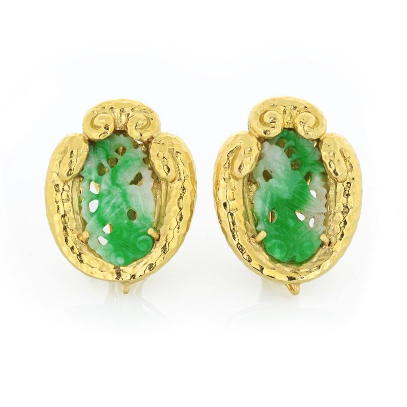 David Webb David Webb Carved Jade Clip On Earrings