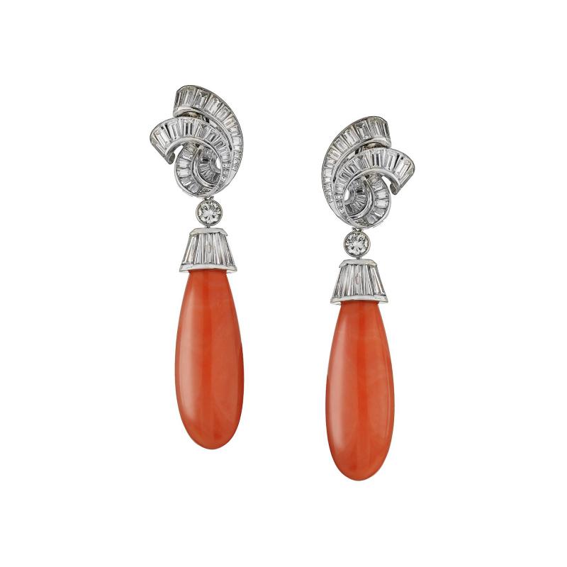 David Webb David Webb Coral And Diamond Drop Convertable Earrings