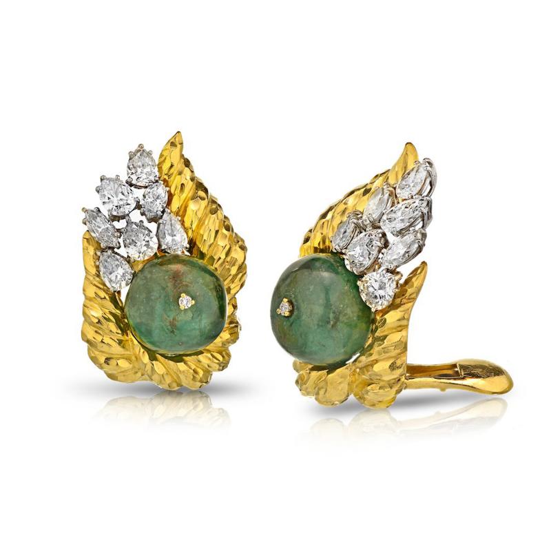 David Webb David Webb Diamond Emerald Bead Clip On Earrings
