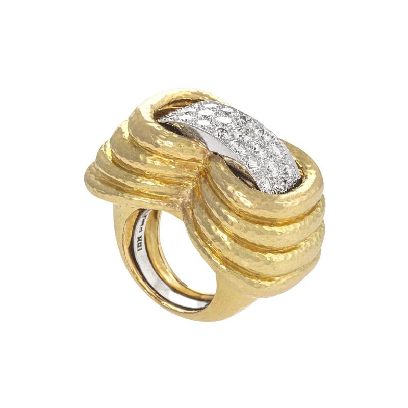 David Webb David Webb Hammered Gold and Diamond Ring