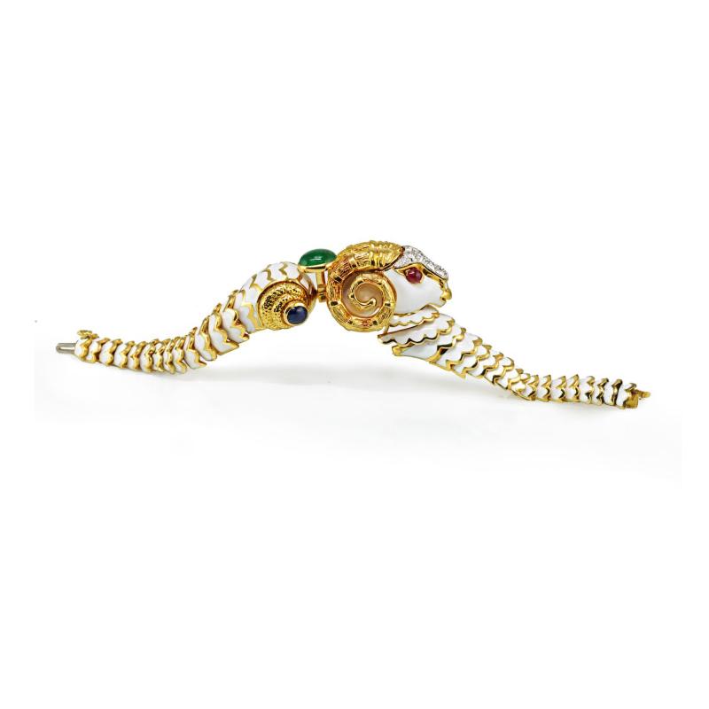 David Webb David Webb Kingdom White Enamel Aries Ram Bracelet