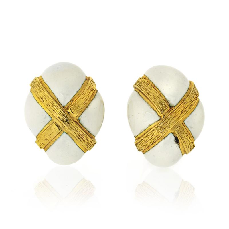 David Webb David Webb Oval White Enamel Earrings