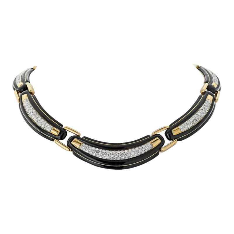 David Webb David Webb Platinum 18K Yellow Gold Black Enamel And Collar Necklace