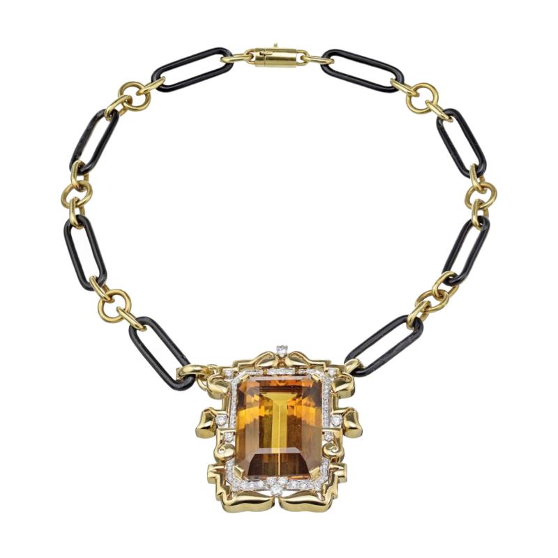 David Webb David Webb Platinum 18K Yellow Gold Large Topaz And Diamond Pendant