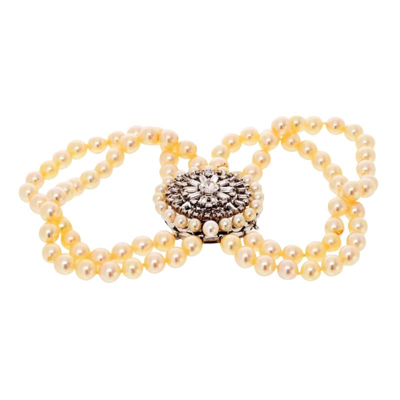 David Webb David Webb Platinum 1960s Pearl Multi String Diamond Clasp Bracelet