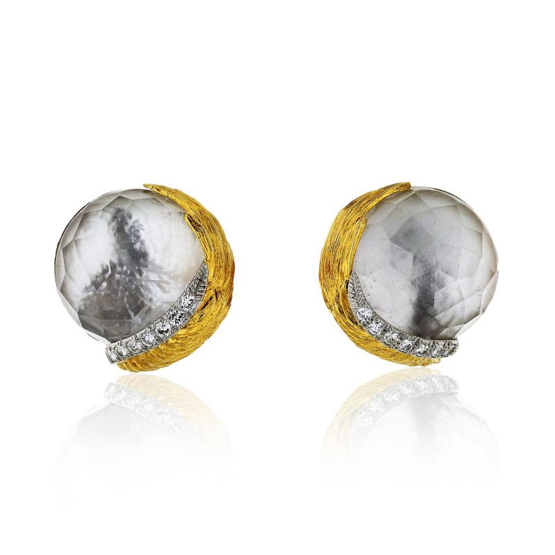 David Webb David Webb Rock Crystal And Diamond Round Clip On Earrings