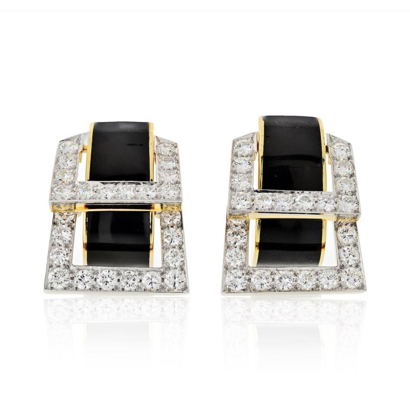 David Webb David Webb Strap Black Enamel Diamond Earrings