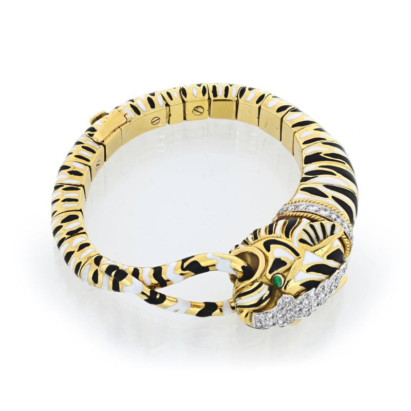 David Webb David Webb Tiger Head Black And White Enamel Diamond Bracelet