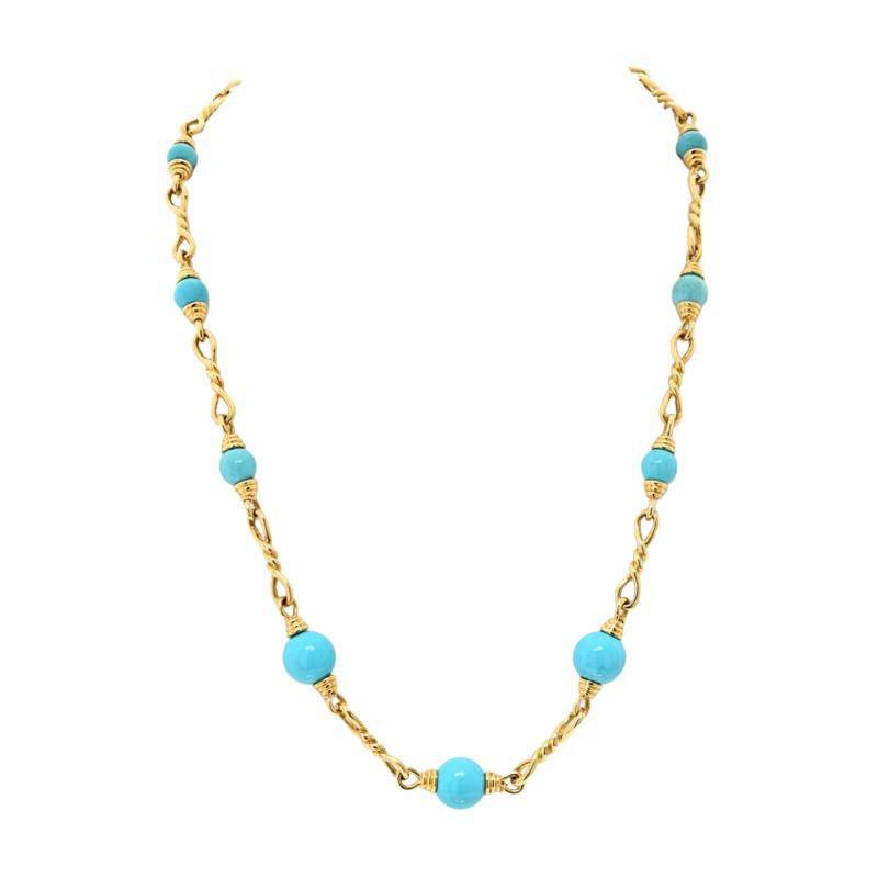 David Webb David Webb Turquoise 18K Yellow Gold Link Chain Necklace