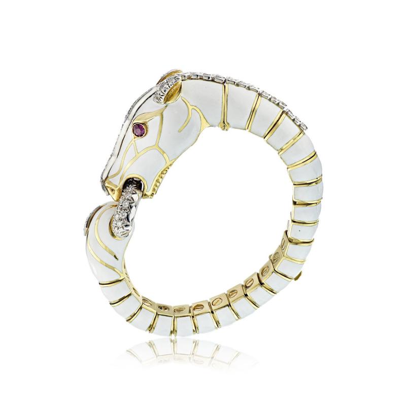 David Webb David Webb White Enamel Diamond Horsehead Bracelet