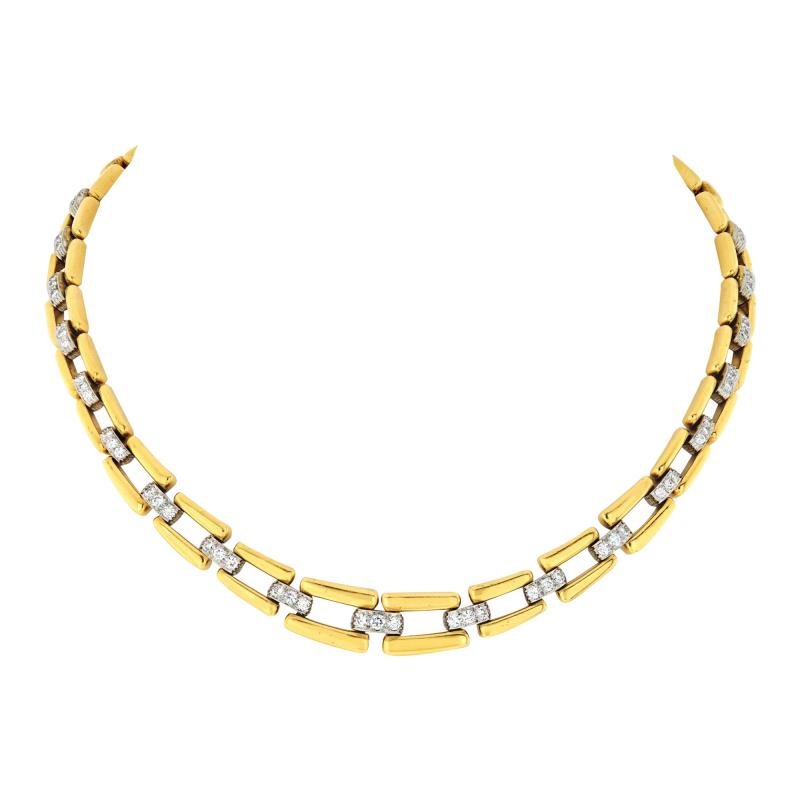 David Webb David Webb Yellow Gold Collar Diamond Link Necklace