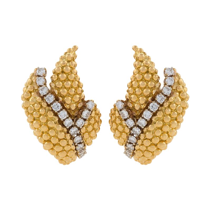 David Webb Mid 20th Century Diamond and Gold Earrings