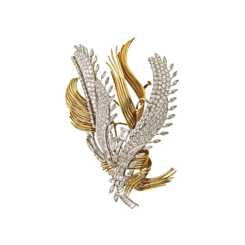 David Webb PLATINUM 18K YELLOW GOLD 20 00 CARATS DIAMOND DOUBLE CLIP CONVERTABLE BROOCH