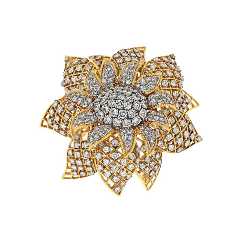 David Webb PLATINUM 18K YELLOW GOLD 25CTW DIAMOND FLOWER INTERCHANGEABLE CENTER BROOCH