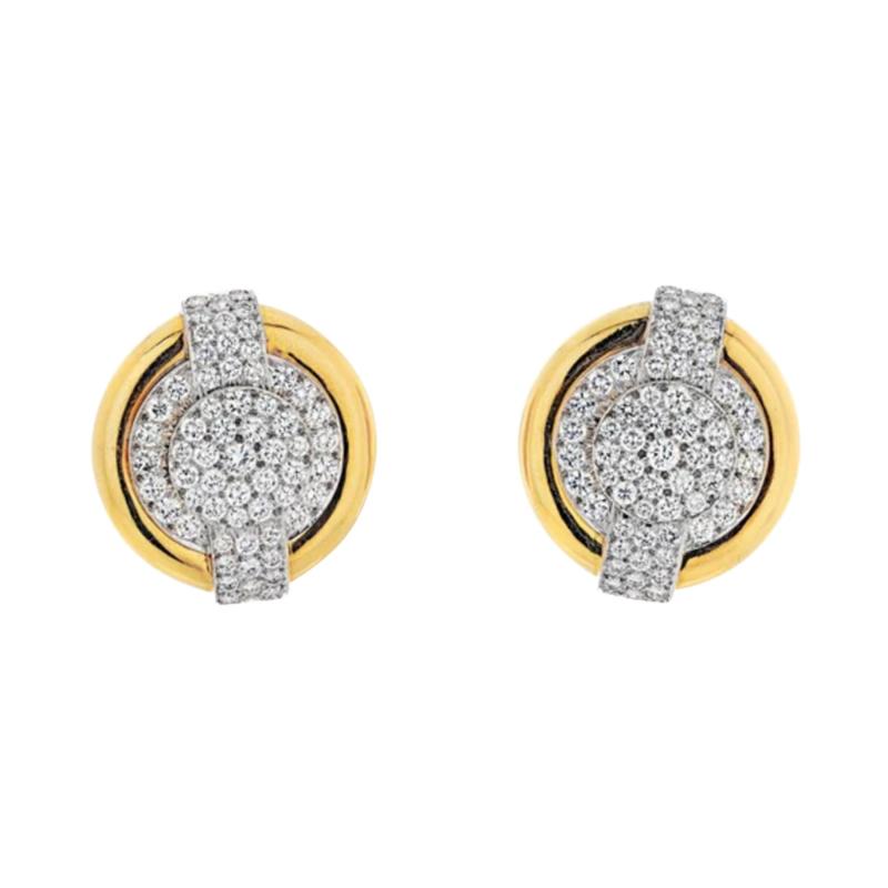 David Webb PLATINUM 18K YELLOW GOLD 6 00CTTW DIAMOND ROUND SHAPED CLIP ON EARRINGS