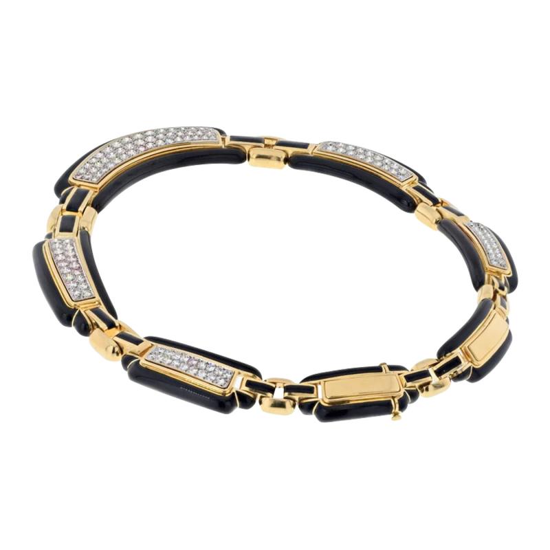 David Webb PLATINUM 18K YELLOW GOLD BLACK ENAMEL DIAMOND COLLAR 9 00CTTW NECKLACE