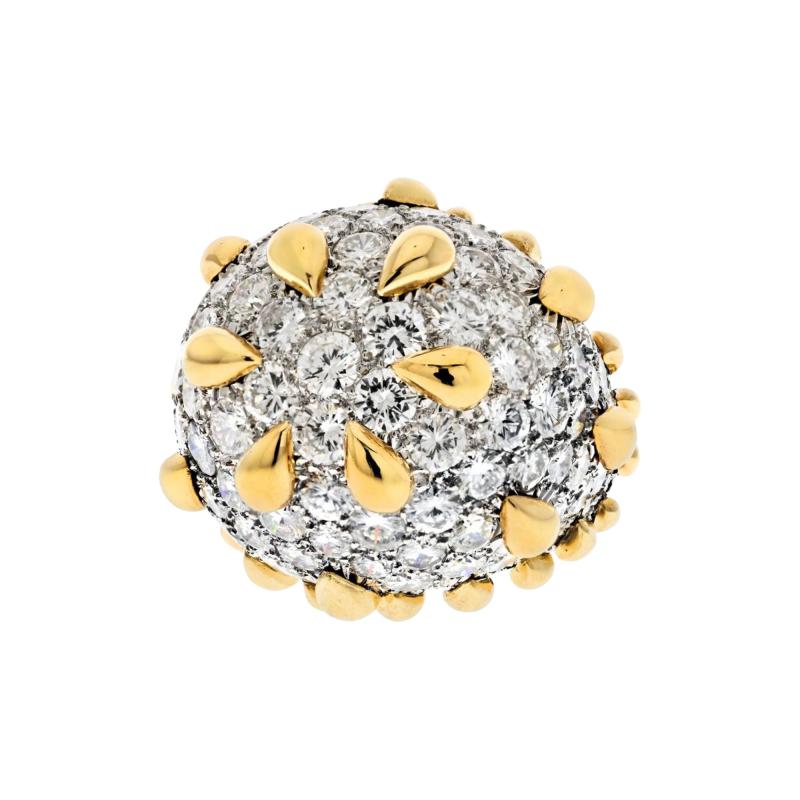 David Webb PLATINUM 18K YELLOW GOLD BOMBE DIAMOND CLUSTER GOLD TEAR DROP DEATAILS RING