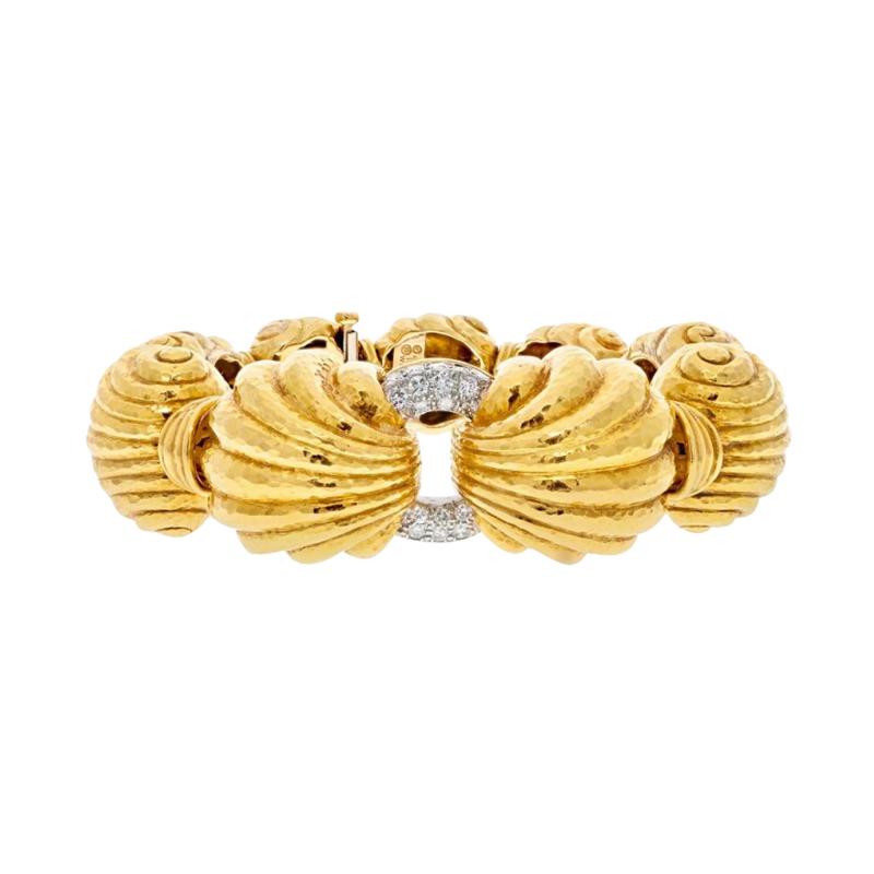 David Webb PLATINUM 18K YELLOW GOLD ESCARGOT FLUTED ROUND GOLD LINK BRACELET