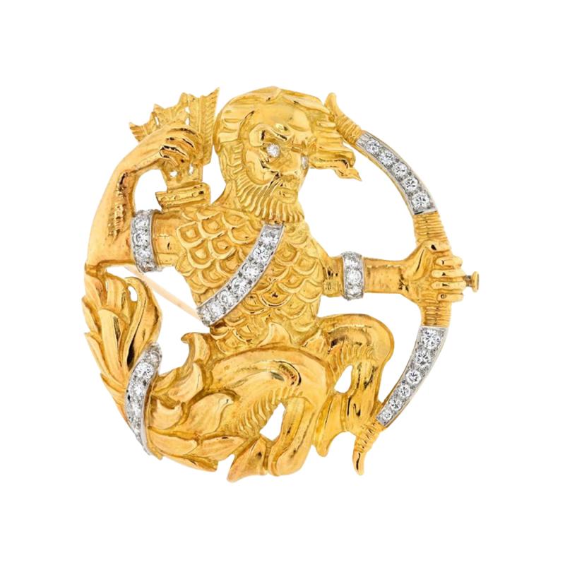 David Webb PLATINUM 18K YELLOW GOLD SAGITTARIUS DIAMOND ZODIAC PENDANT PIN BROOCH