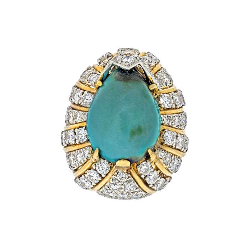 David Webb VINTAGE DAVID WEBB TURQUOISE AND DIAMOND RING