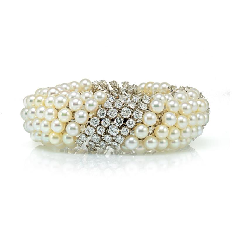 David Webb White Pearl Diamond Bracelet