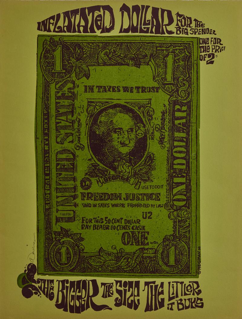 David Weidman 1968 Inflated Dollar Handmade Hand Signed Framed Silkscreen by David Weidman