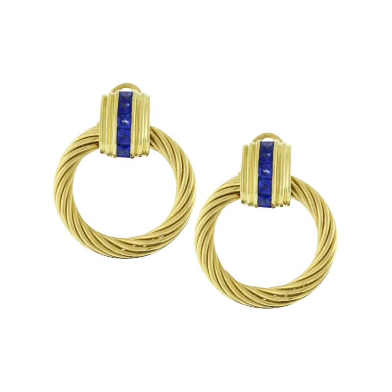 David Yurman DAVID YURMAN 18KT GOLD AND SAPPHIRE DOOR KNOCKER DETACHABLE EARRINGS