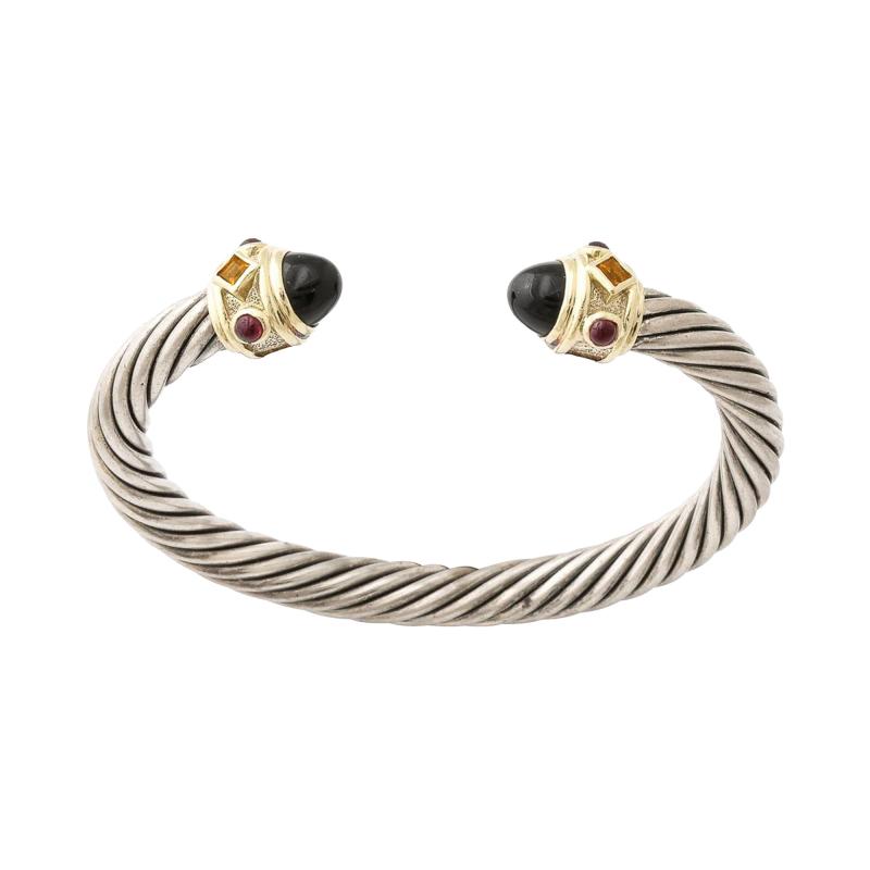 David Yurman Modernist Sterling Silver 14K Gold Onyx Garnet Cable Bracelet by David Yurman