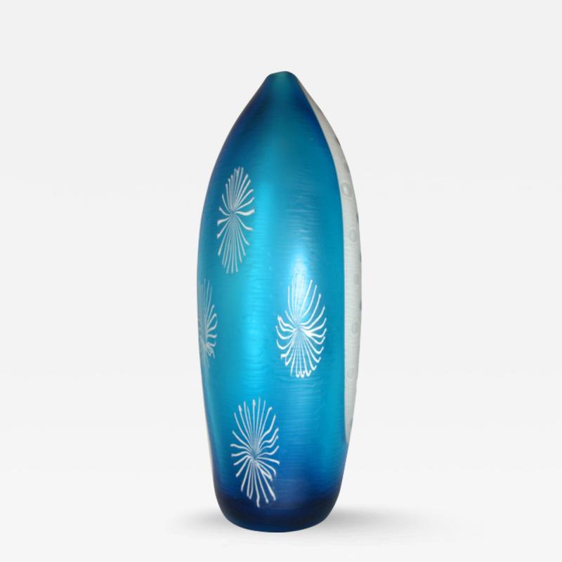 Davide Dona Davide Dona Aqua Blue and White Textured Murano Glass Grand Vase