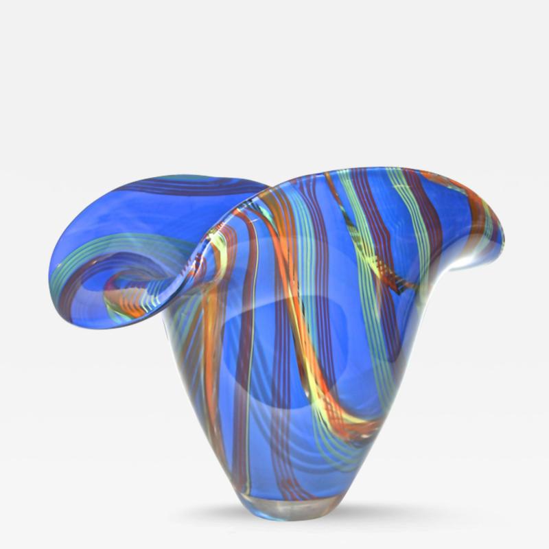 Davide Dona Davide Dona Blown Murano Glass Vase in Blue with Colored Murrine