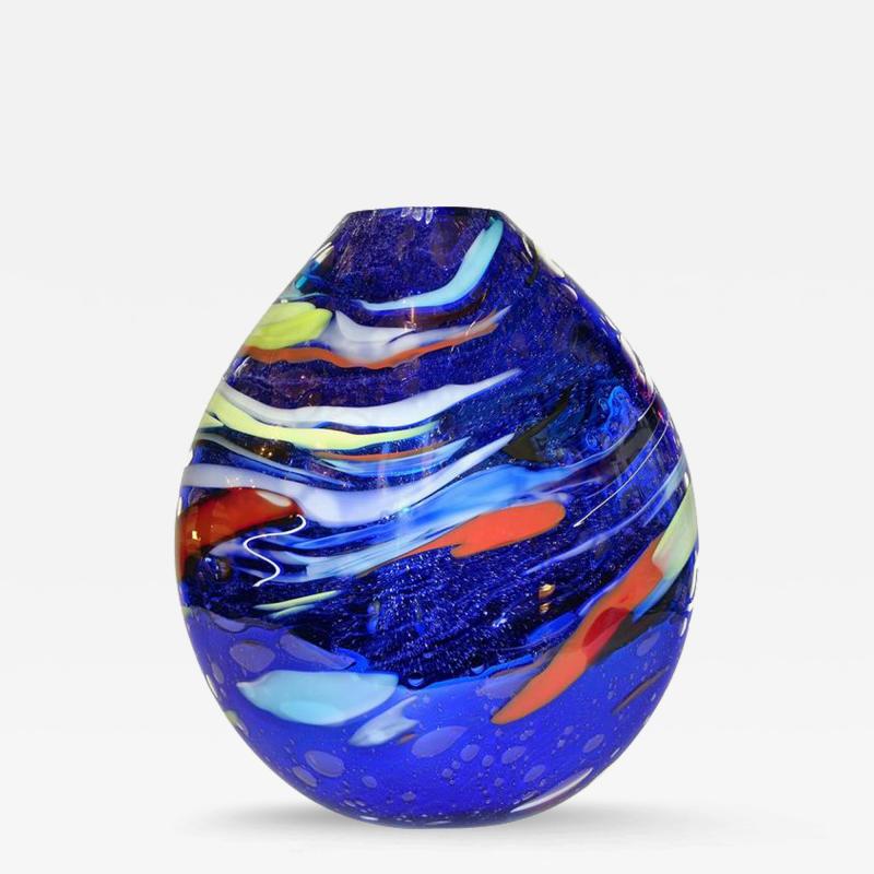 Davide Dona Davide Dona Sculptural Mirrored Blue Murano Glass Vase