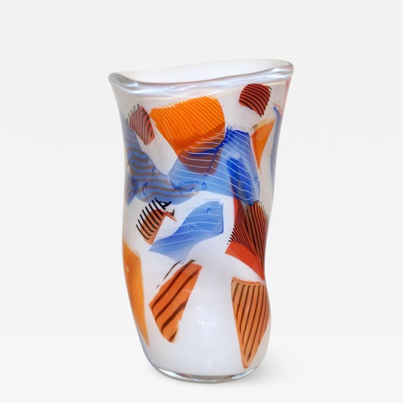 Davide Dona Davide Dona Small Free Form White Orange Red Blue Murano Art Glass Vase