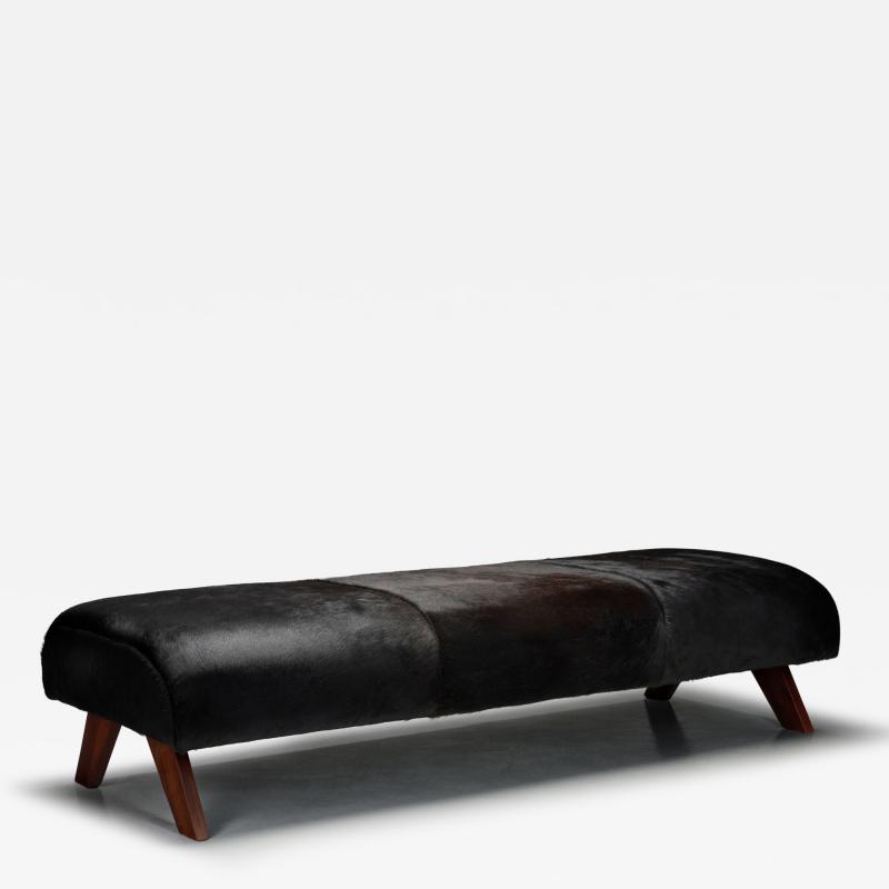 Daybed in Dark Ponyskin with Wooden Legs Europe 1940s
