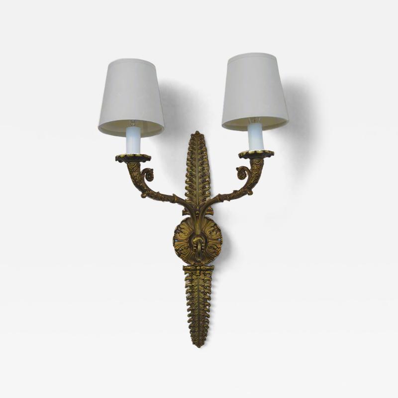 De Coene Fr res Bronze Two Light Wall Sconce Belgium circa 1930