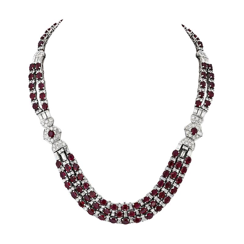 Deco Platinum Diamond And Ruby Deco Style Necklace