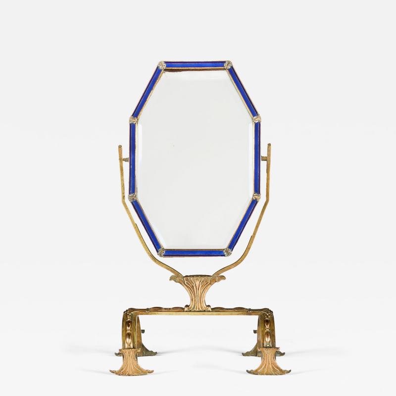 Decorative blue enamel and brass Art Nouvaeu dressing table mirror England 1910