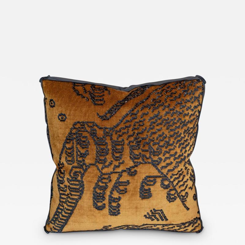 Dedar Tiger Mountain Fauve Black and Gold Velvet Pillow by Studio Maison Nurita