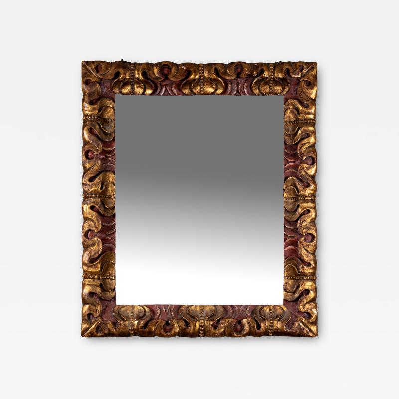 Deeply Carved Mirror Frame with Original Mercury Plate Spain Circa 1900