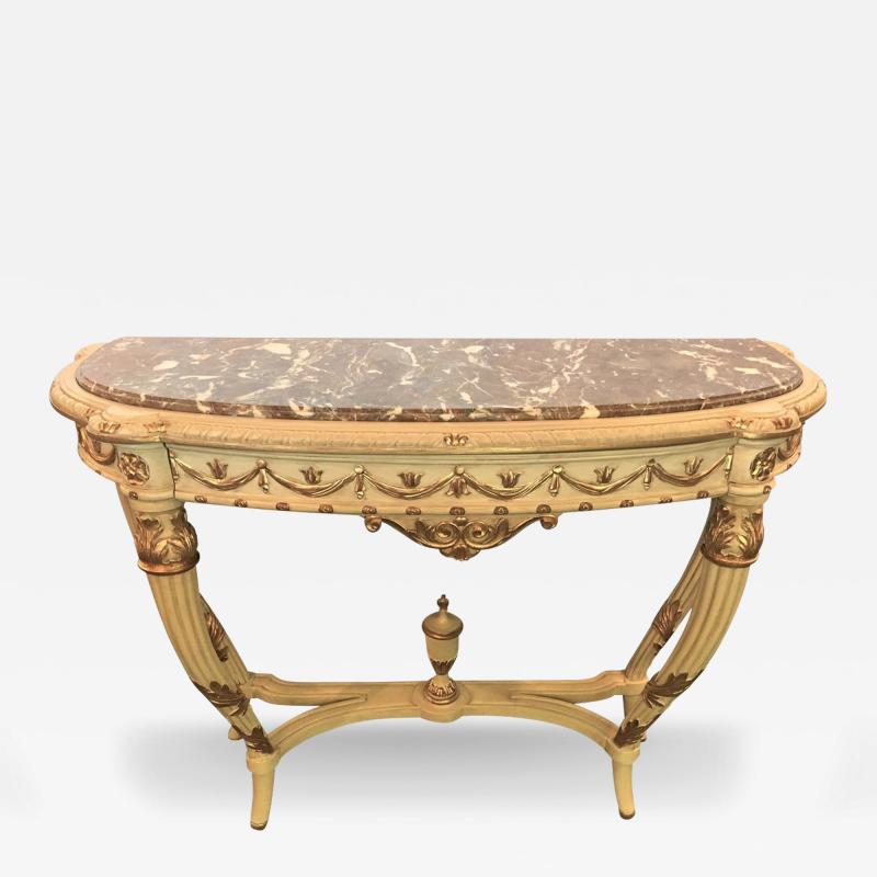 Demilune Console Or Serving Table French Maison Jansen Ribbon Form Marble top