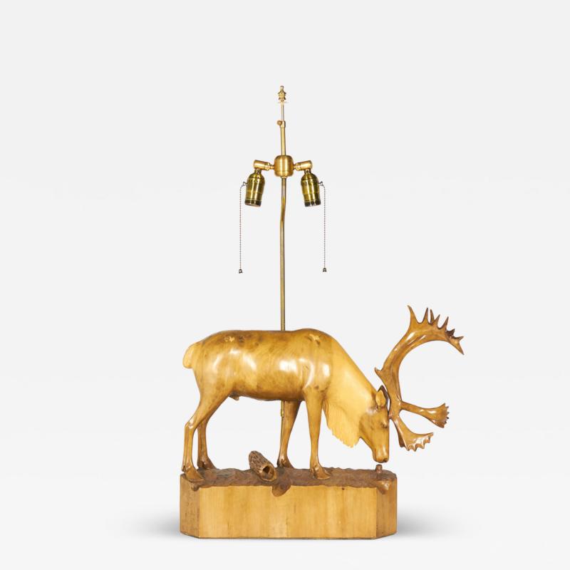 Denis Dube Canadian Carved Basswood Moose Table Lamp