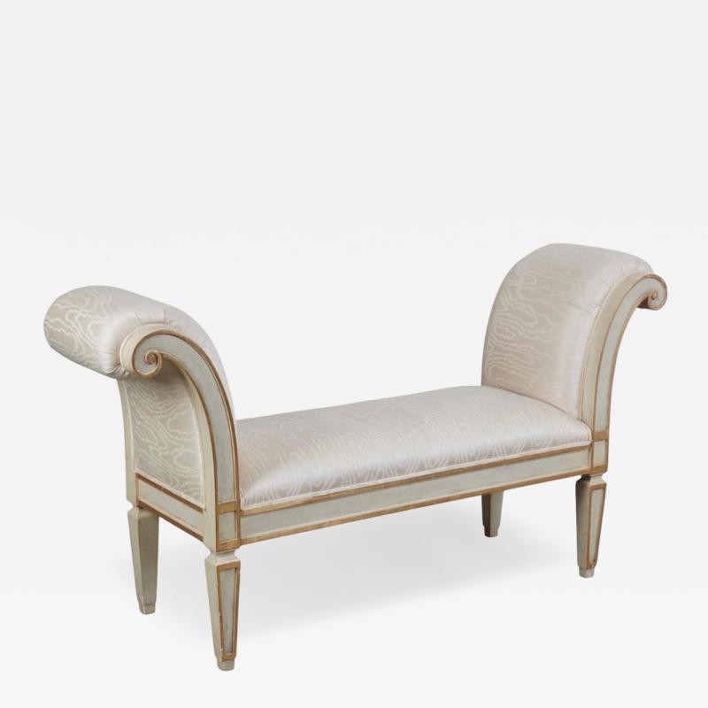 Dennis Leen Dennis Leen for Formations Gustavian Style Scroll Arm Painted Bench