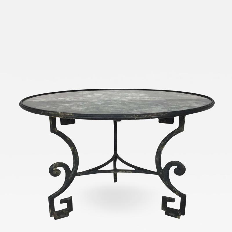 Dennis Leen Formations Greek Key Antiqued Mirror Top Wrought Iron Dining Table