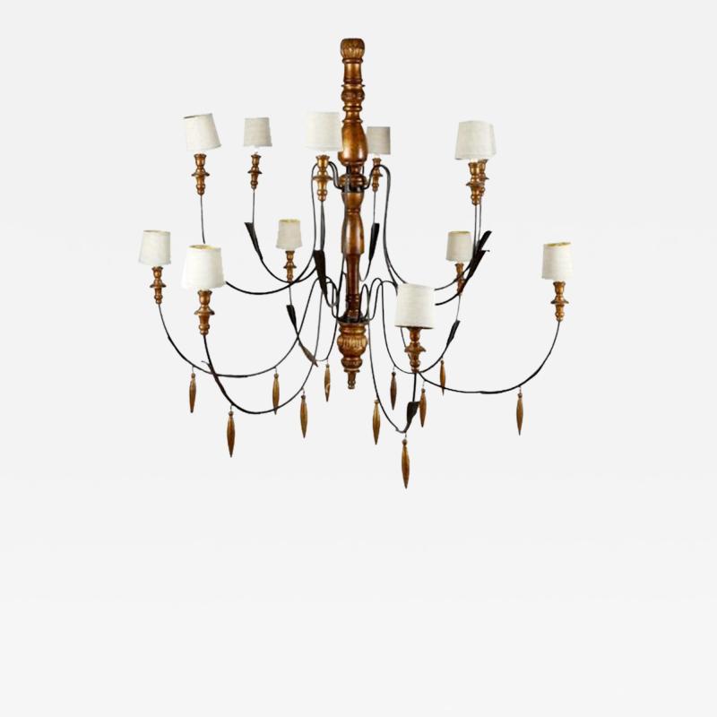 Dennis Leen Monumental Dennis Leen 12 Lite Giltwood Chandelier