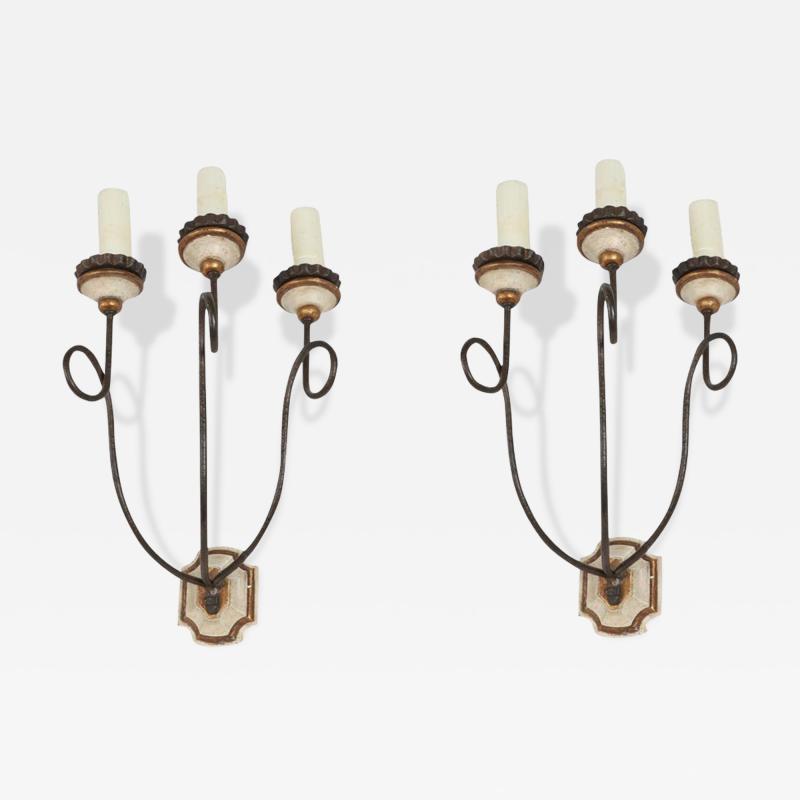 Dennis Leen Pair of Formations Italian Parcel Gilt Portofino 3 Arm Sconces